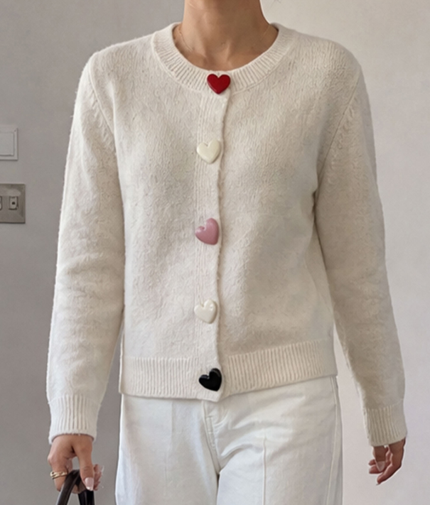 Women's Heart-Button Contrast Knit Cardigan