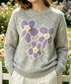 Women's 3D Floral Jacquard Knit Sweater