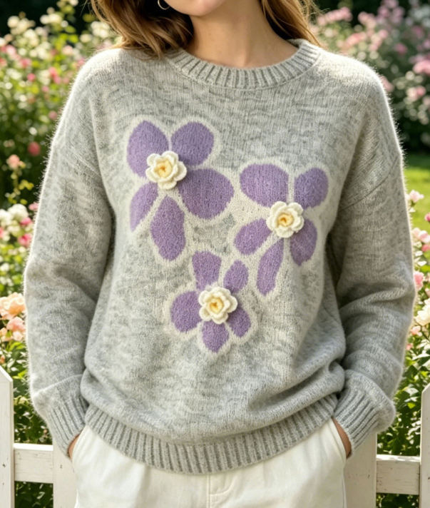 Women's 3D Floral Jacquard Knit Sweater
