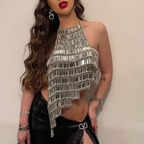 Women's Beaded Sequin Statement Halter Top