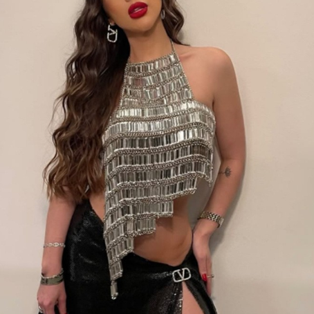Women's Beaded Sequin Statement Halter Top