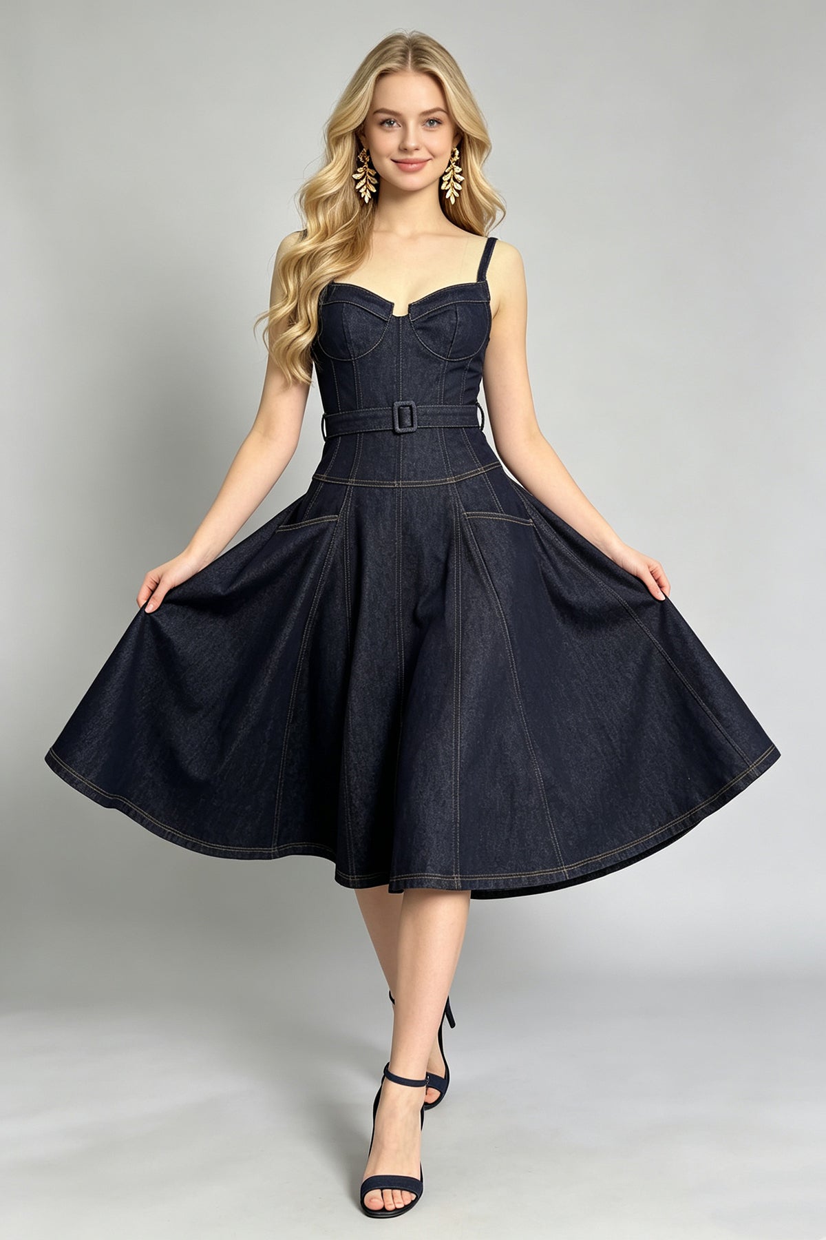 Women's Sleeveless Halter Denim Dress