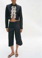 Women's Stand-Collar Lace-Trim Coat and Pants Set