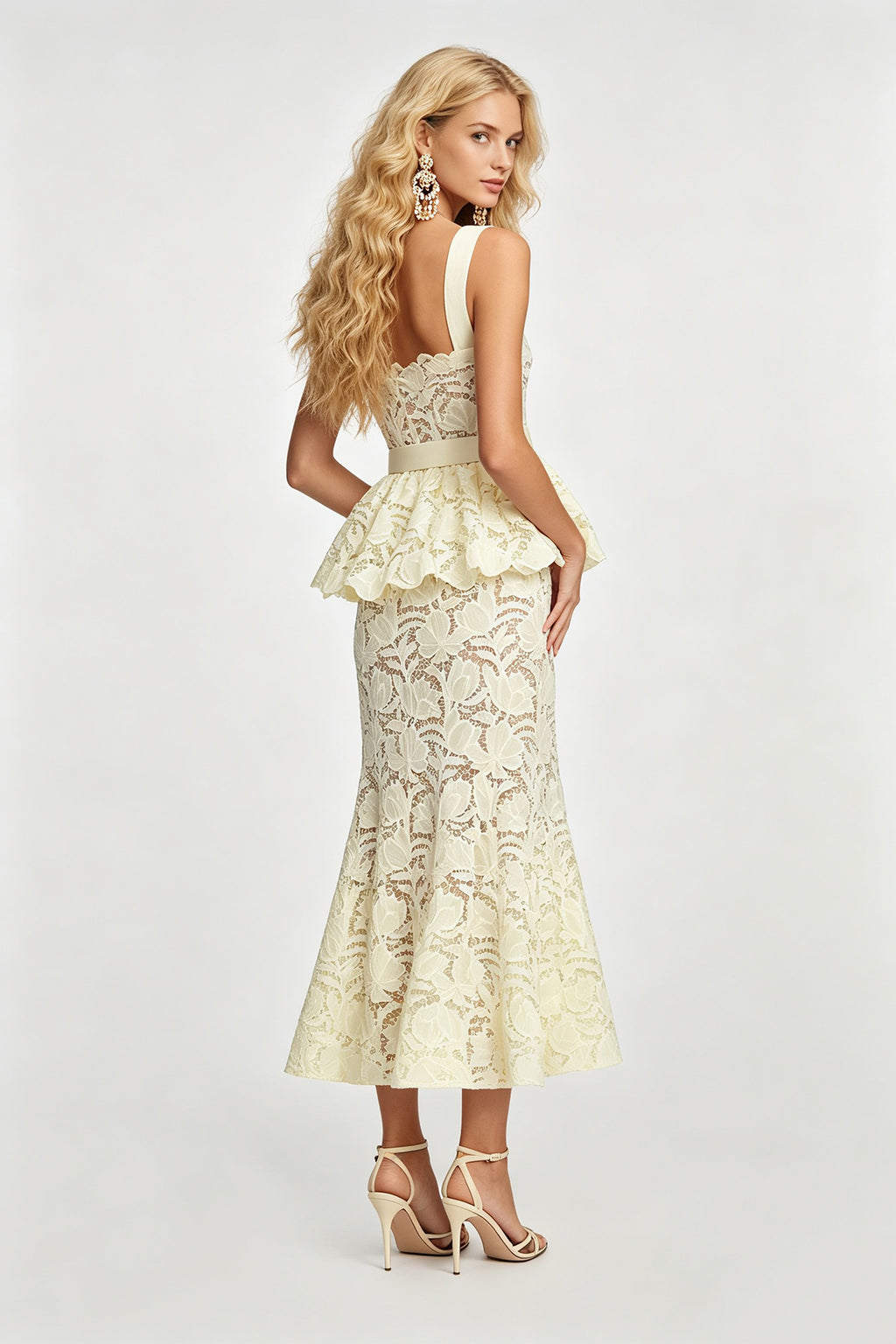 Women's Lace Formal Dress with Belted Waist