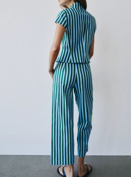 Women's Striped Button-Up Top and Wide-Leg Pants Set