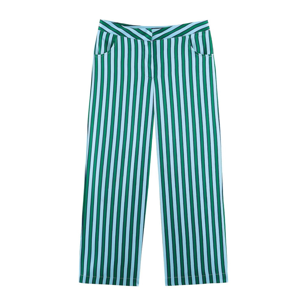 Women's Striped Button-Up Top and Wide-Leg Pants Set