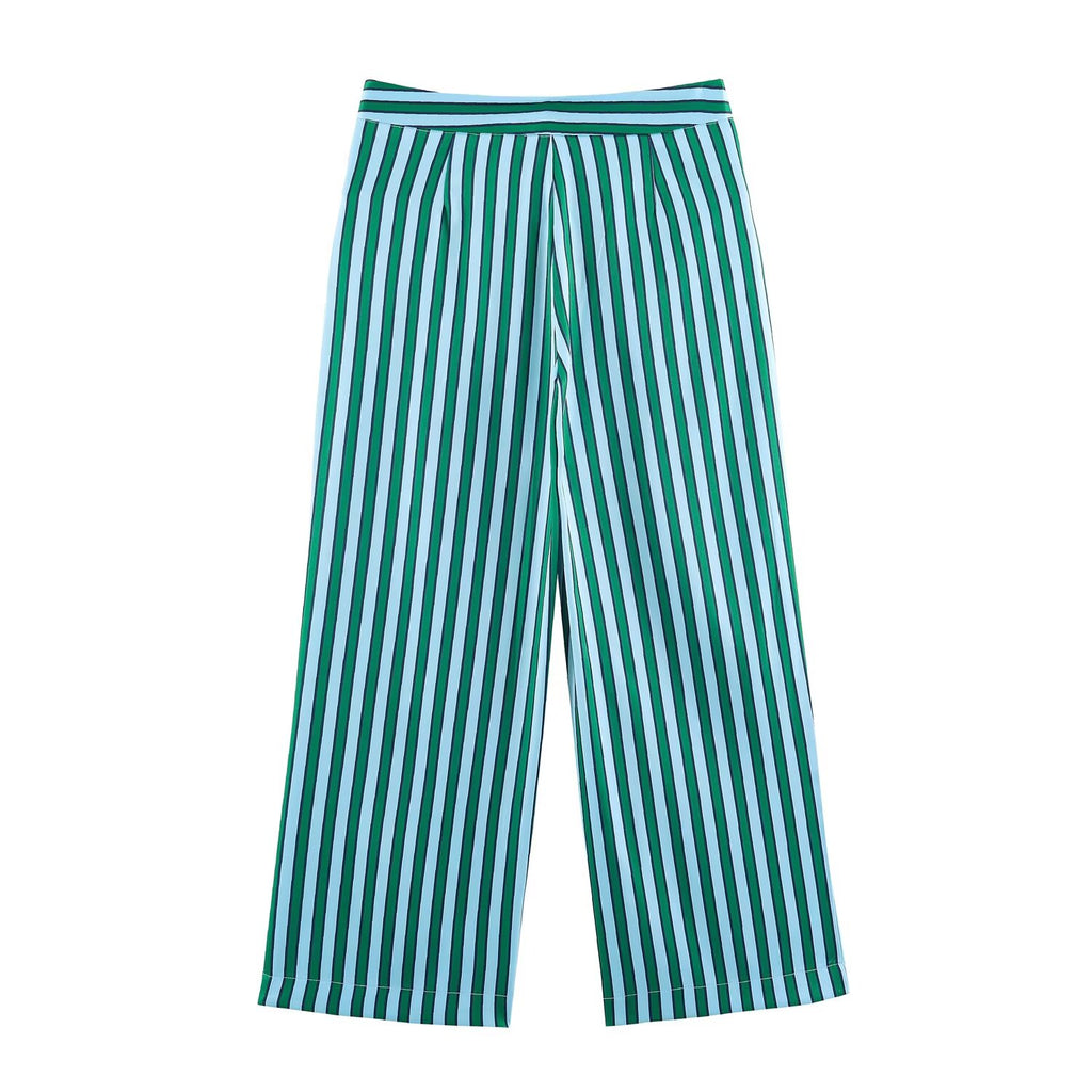 Women's Striped Button-Up Top and Wide-Leg Pants Set