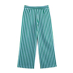 Women's Striped Button-Up Top and Wide-Leg Pants Set