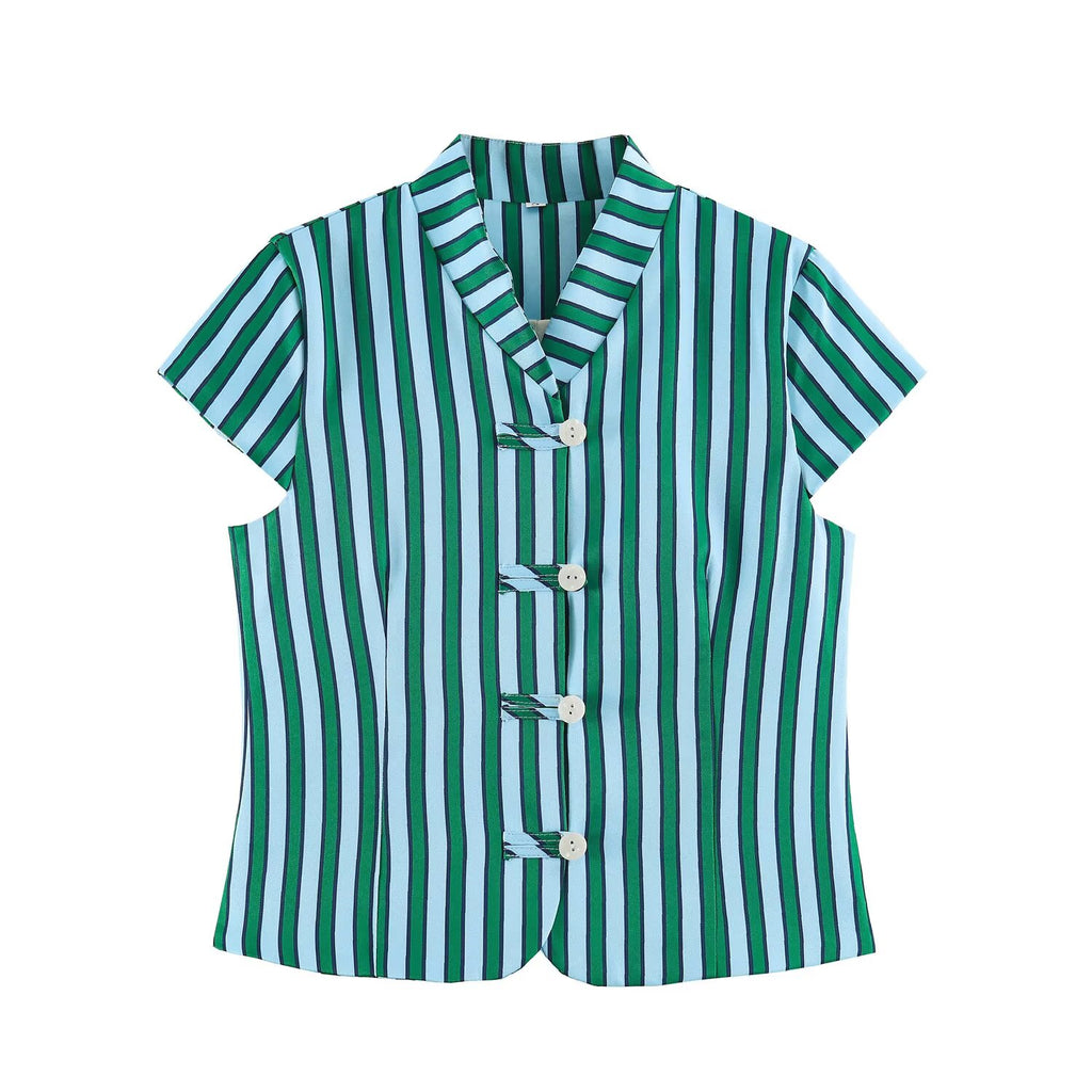 Women's Striped Button-Up Top and Wide-Leg Pants Set