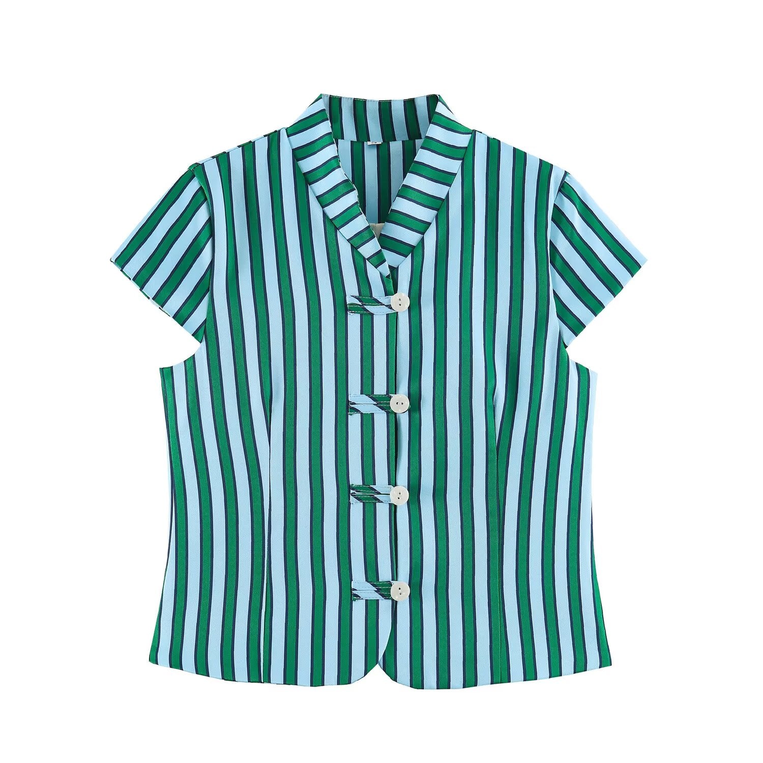 Women's Striped Button-Up Top and Wide-Leg Pants Set