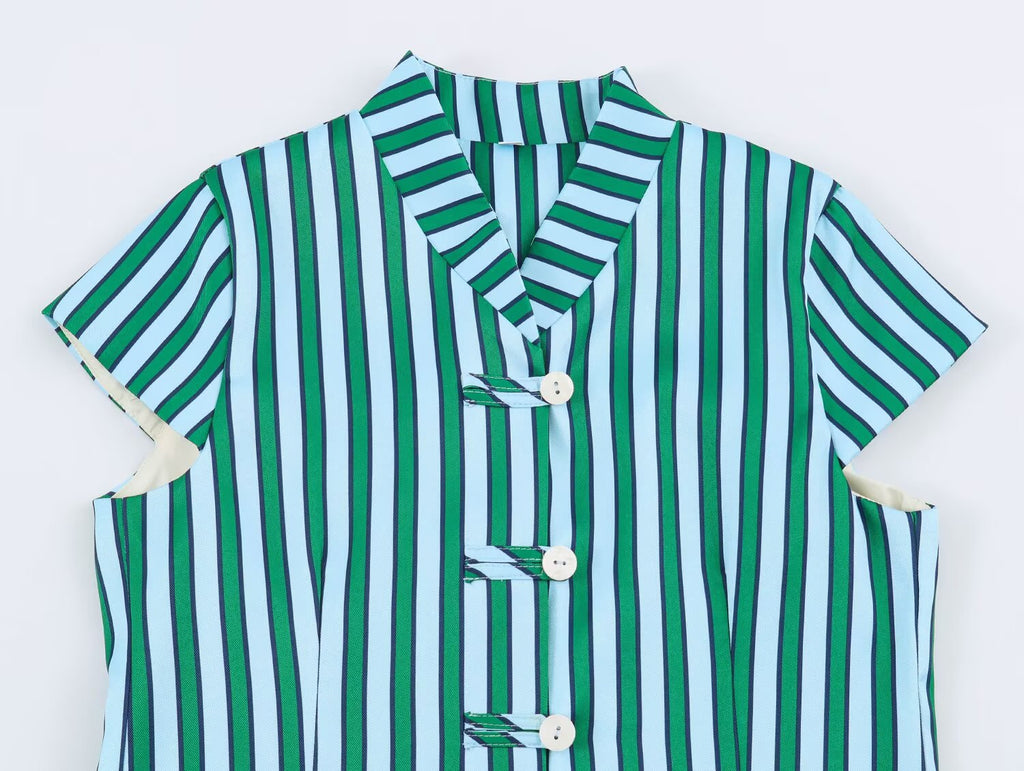 Women's Striped Button-Up Top and Wide-Leg Pants Set