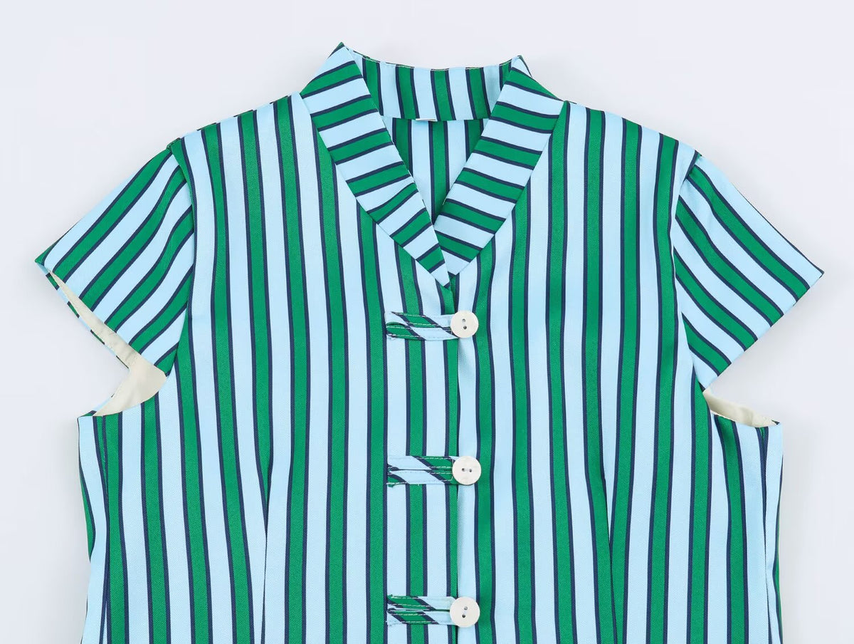 Women's Striped Button-Up Top and Wide-Leg Pants Set