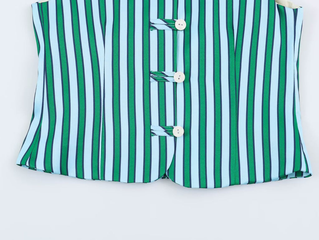 Women's Striped Button-Up Top and Wide-Leg Pants Set