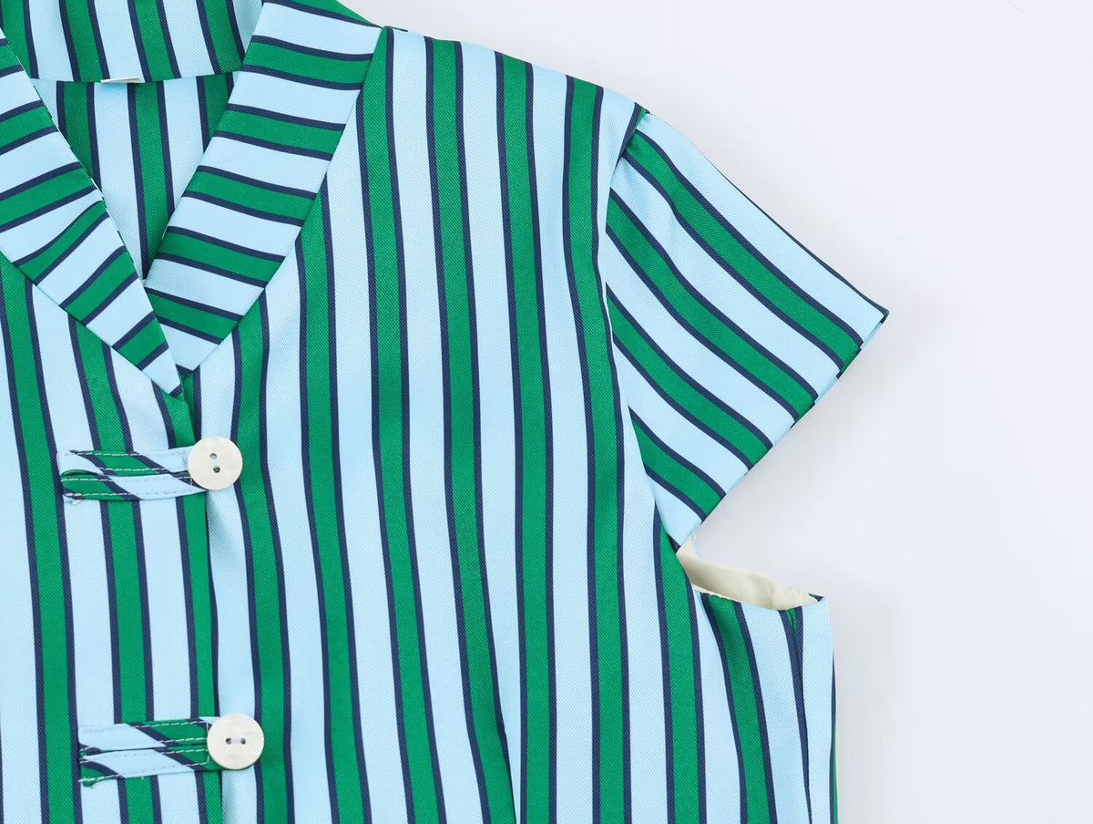 Women's Striped Button-Up Top and Wide-Leg Pants Set