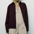 Women's Collared Zipper Jacket with Pockets