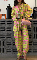 Women's Printed Shirt & Wide-Leg Pants Set