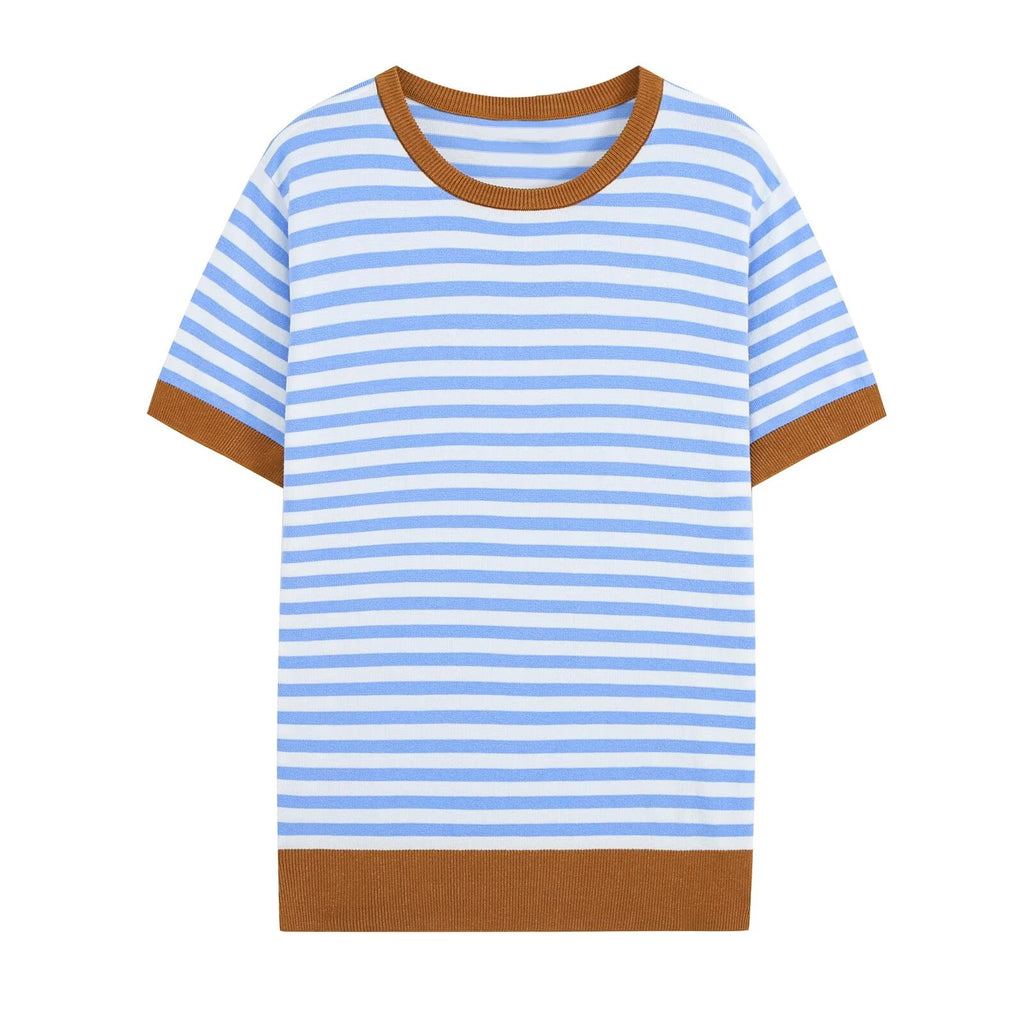 Women's Contrast-Color Striped Knit Top