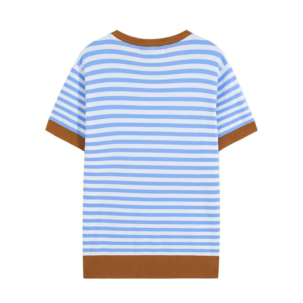 Women's Contrast-Color Striped Knit Top