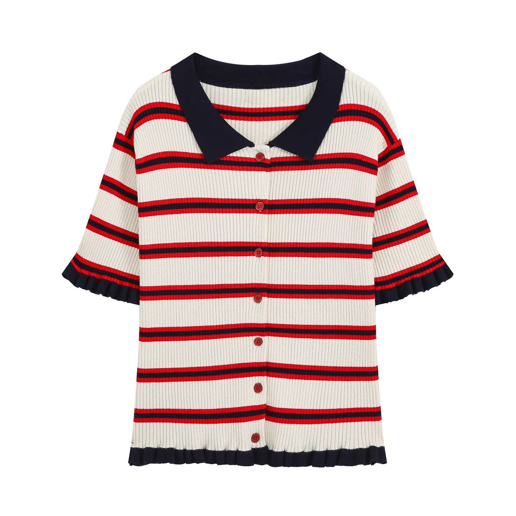 Women's Striped Short-Sleeve Knit Jacket