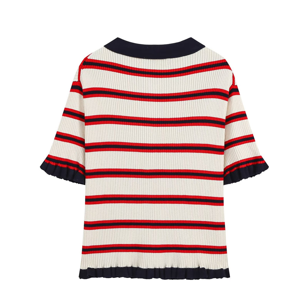 Women's Striped Short-Sleeve Knit Jacket