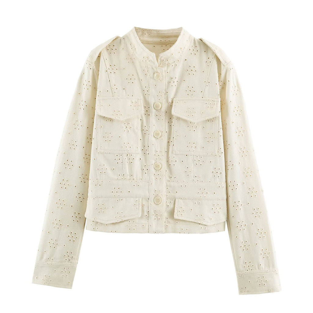 Women's Embroidered Cutout Autumn Coat