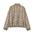 Women's Snake-Print Stand-Collar Jacket