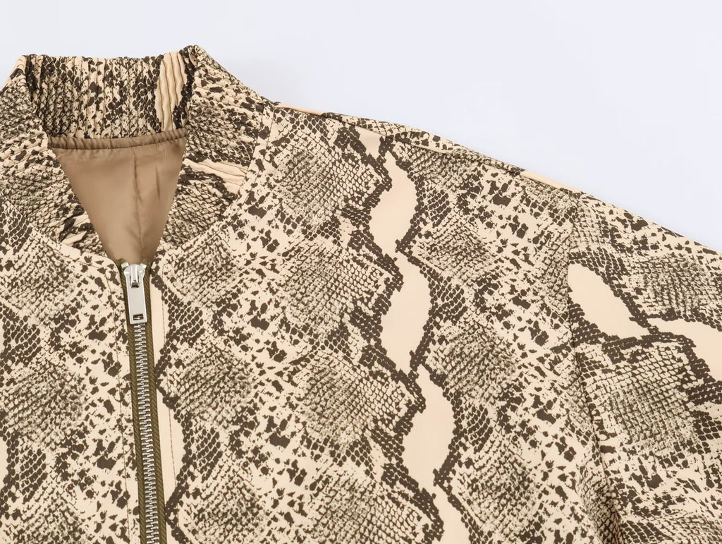 Women's Snake-Print Stand-Collar Jacket