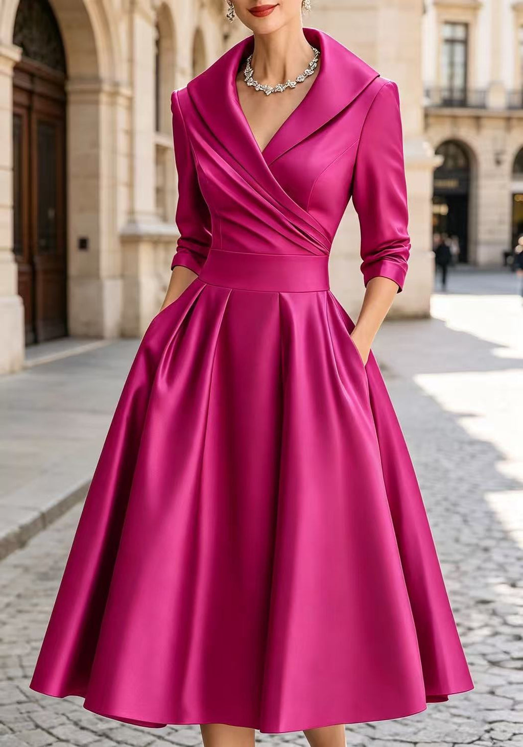 Women's Glossy Long-Sleeve Flared Maxi Dress