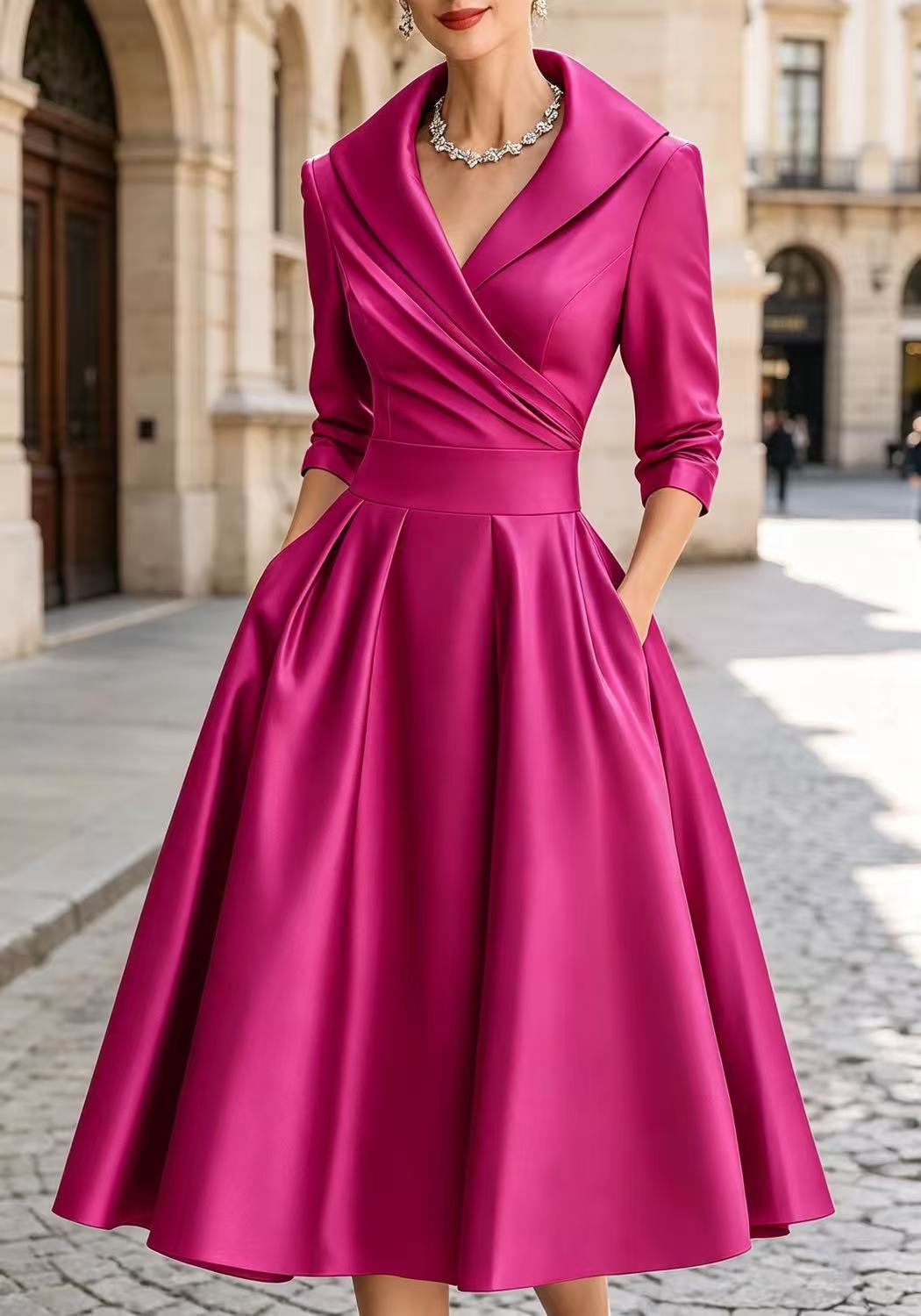 Women's Glossy Long-Sleeve Flared Maxi Dress