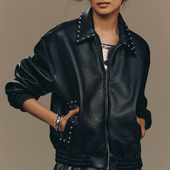 Women's Leather Rivet Pilot Jacket