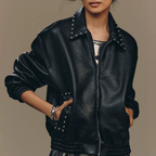 Women's Leather Rivet Pilot Jacket