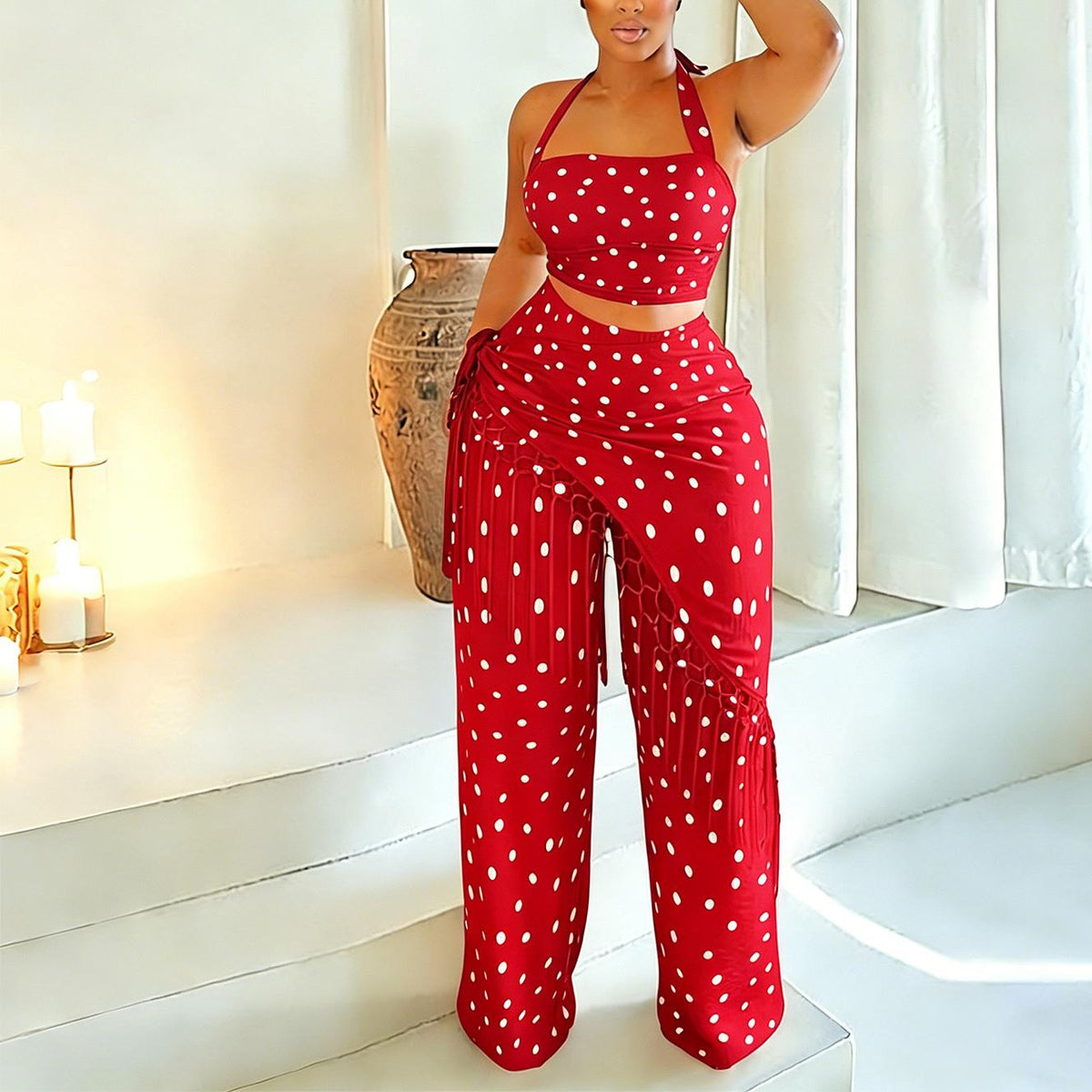 Women's Polka-Dot Wide-Leg Pants Set