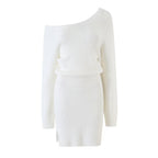 Women's Slant-Shoulder Wool Sheath Dress