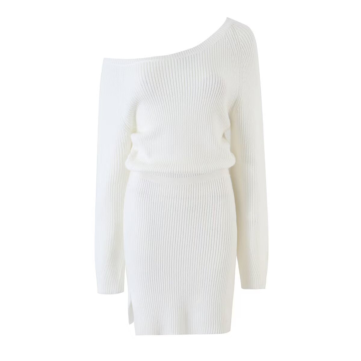 Women's Slant-Shoulder Wool Sheath Dress