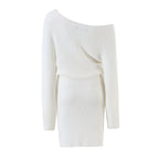 Women's Slant-Shoulder Wool Sheath Dress