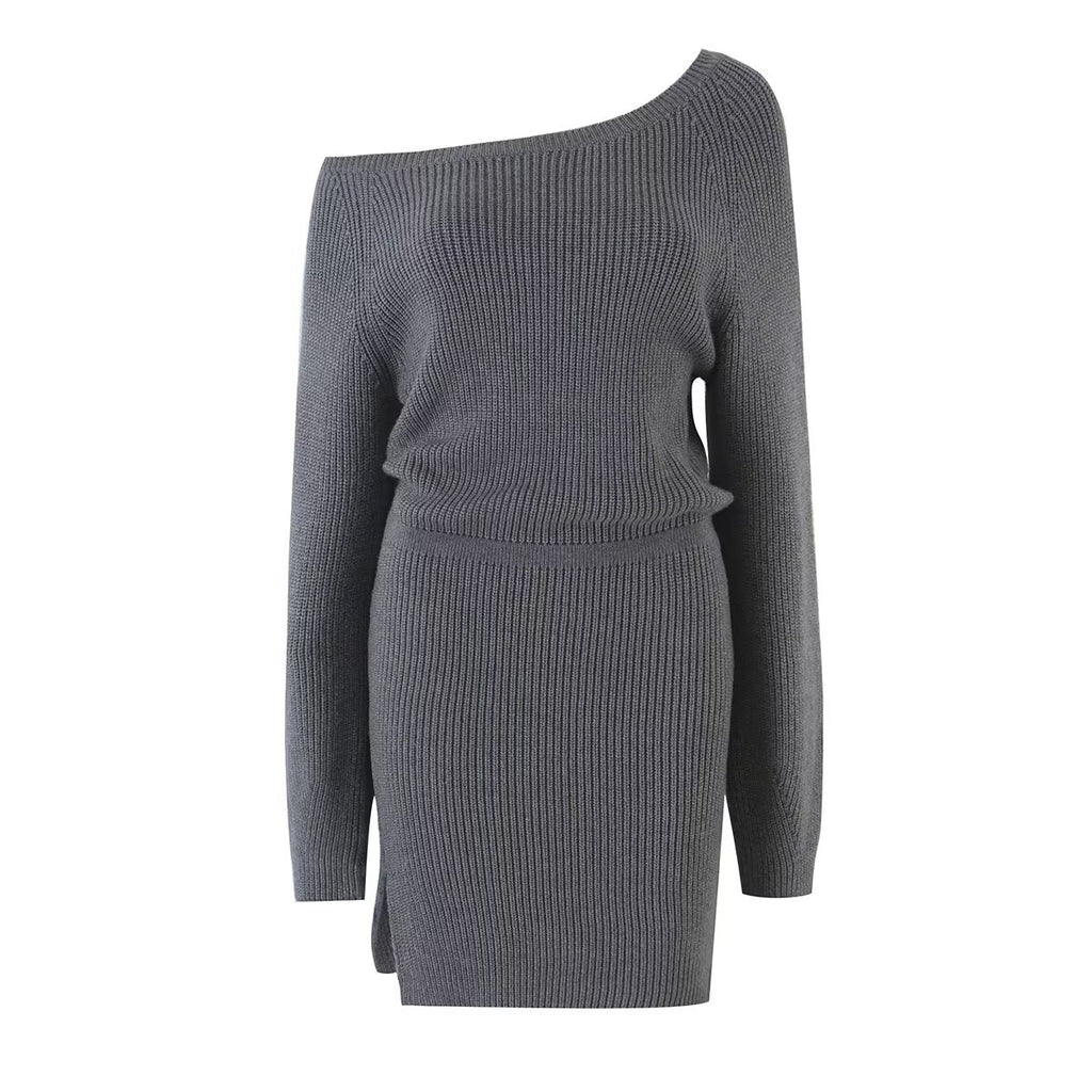 Women's Slant-Shoulder Wool Sheath Dress