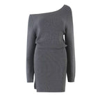 Women's Slant-Shoulder Wool Sheath Dress