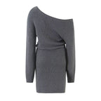 Women's Slant-Shoulder Wool Sheath Dress