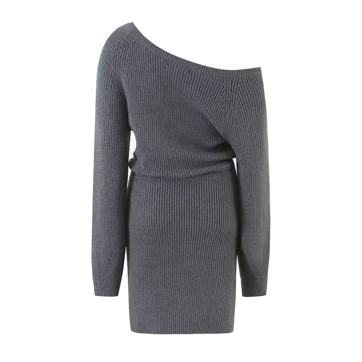 Women's Slant-Shoulder Wool Sheath Dress