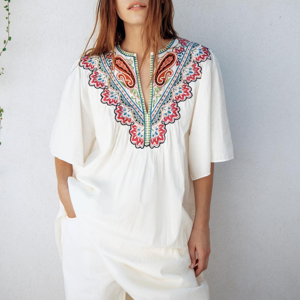 Embroidered Solid-Color Dress