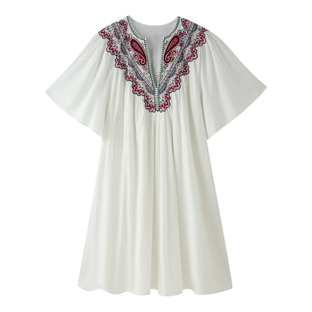 Embroidered Solid-Color Dress