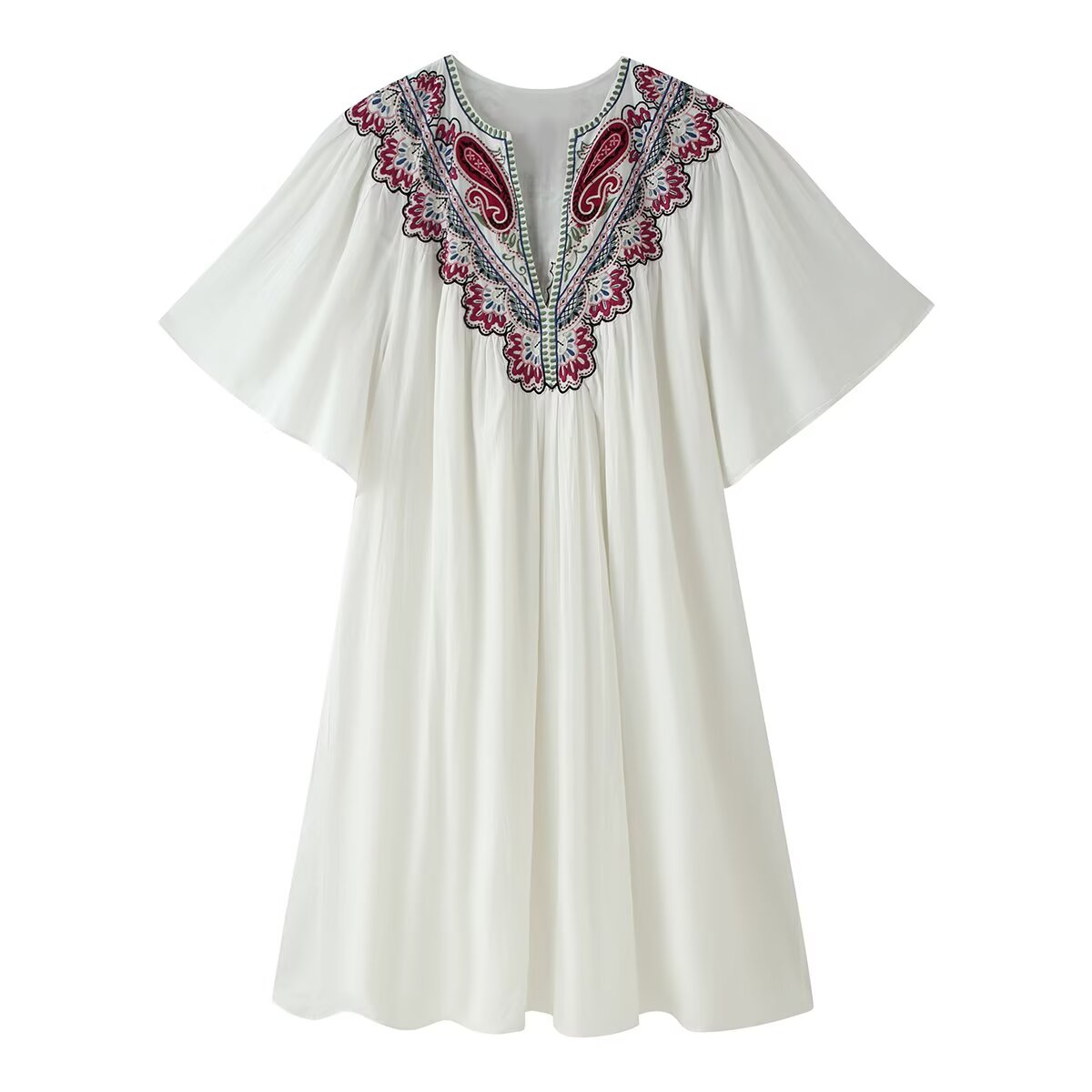 Embroidered Solid-Color Dress