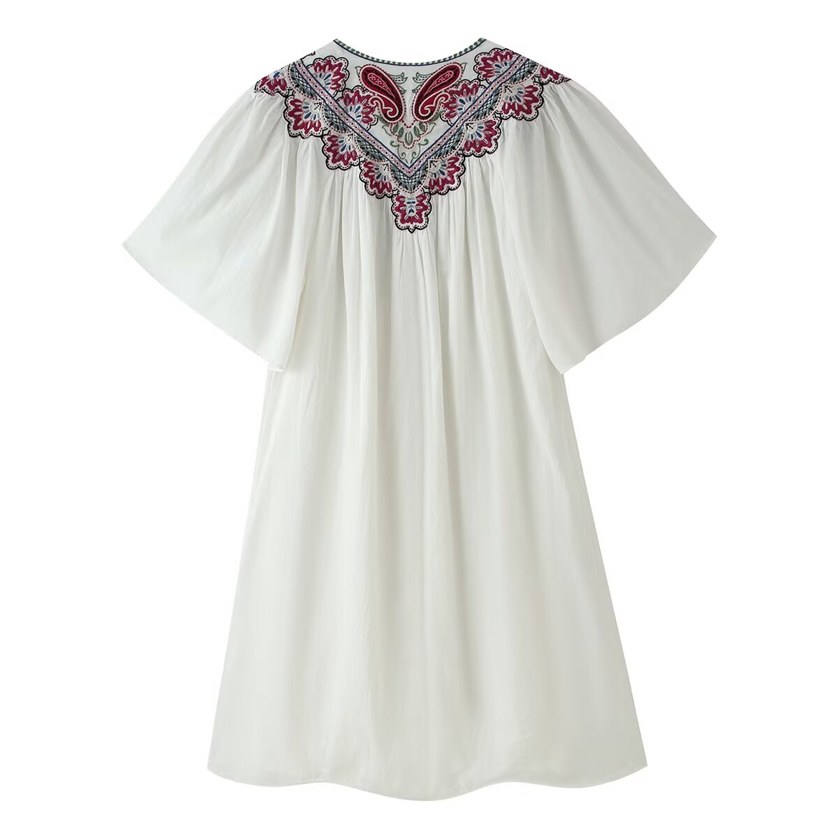 Embroidered Solid-Color Dress