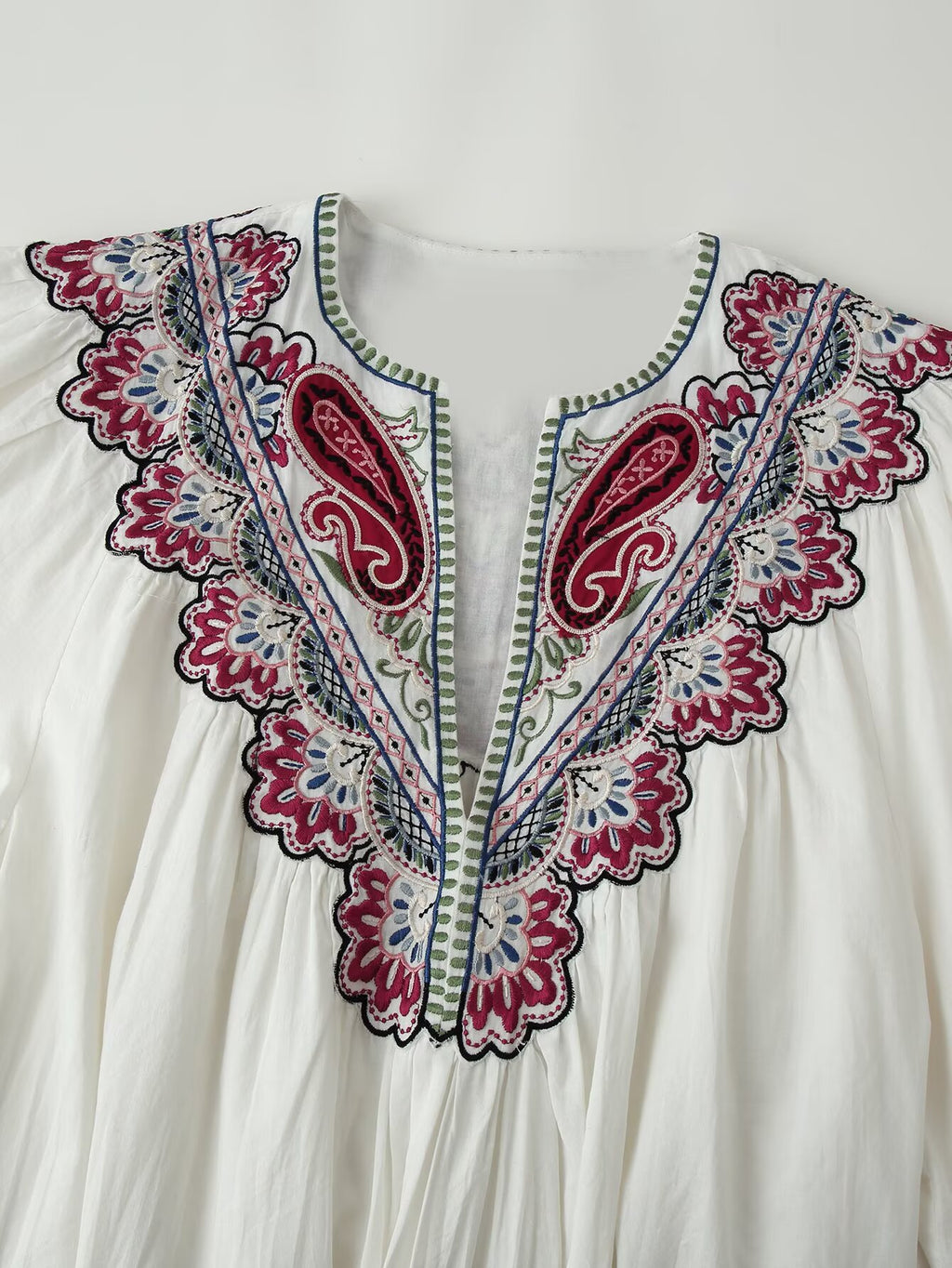 Embroidered Solid-Color Dress