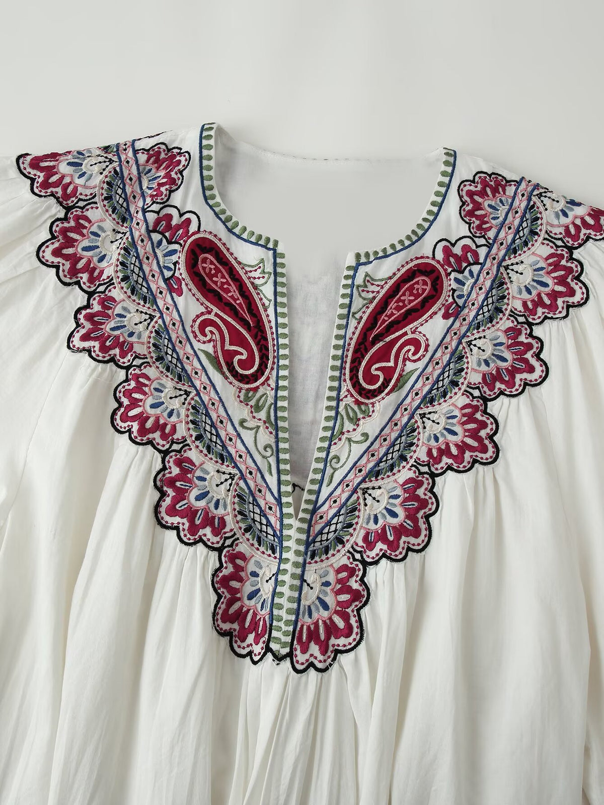 Embroidered Solid-Color Dress