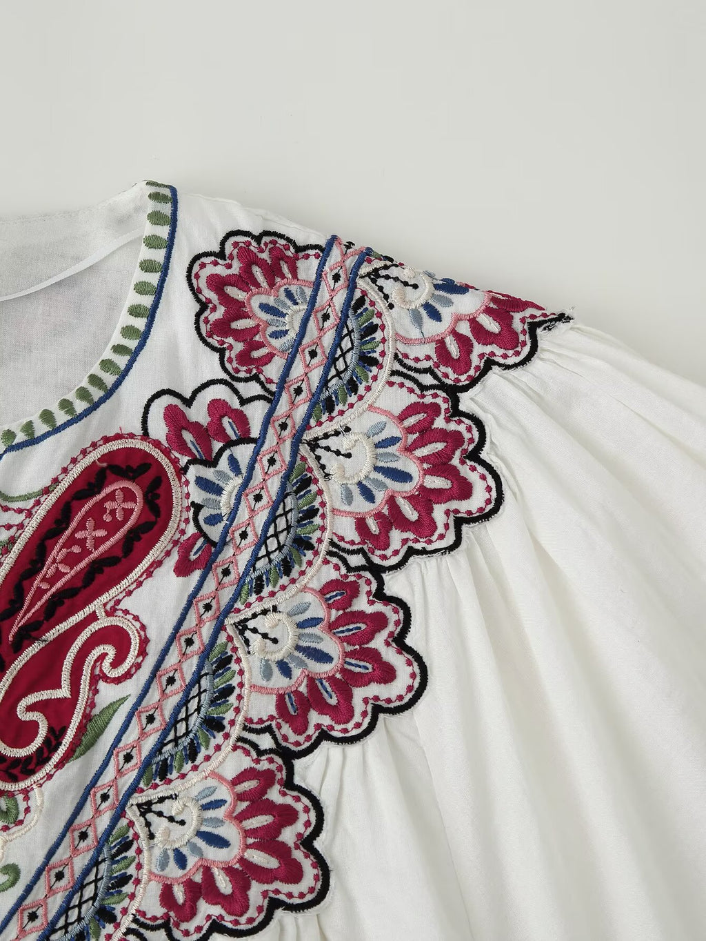 Embroidered Solid-Color Dress