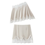 Women's Lace One-Shoulder Top & Mini Skirt Set