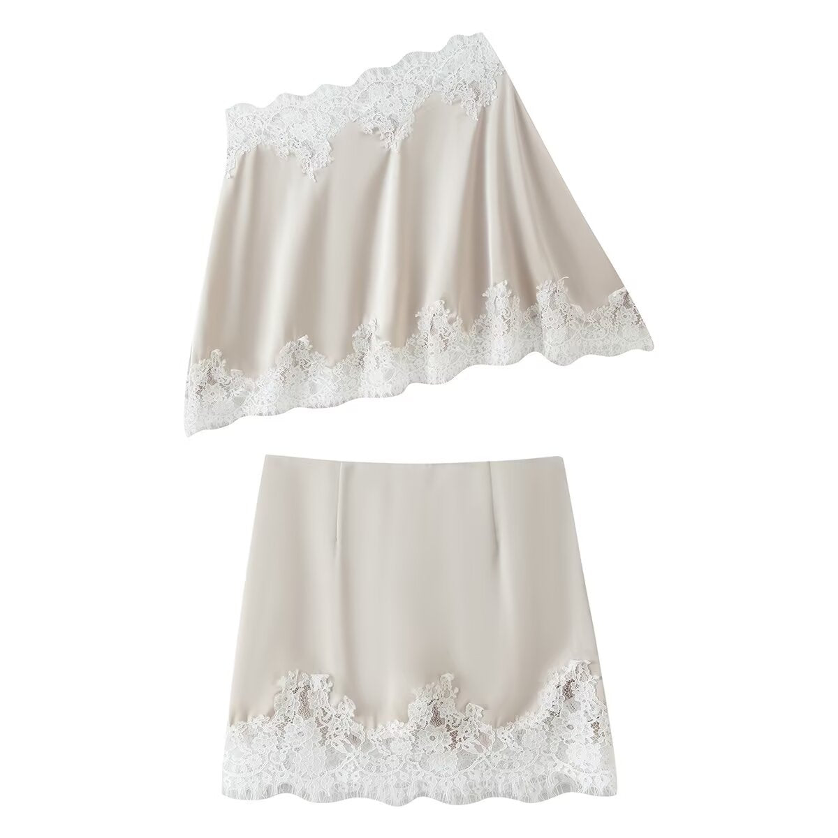 Women's Lace One-Shoulder Top & Mini Skirt Set