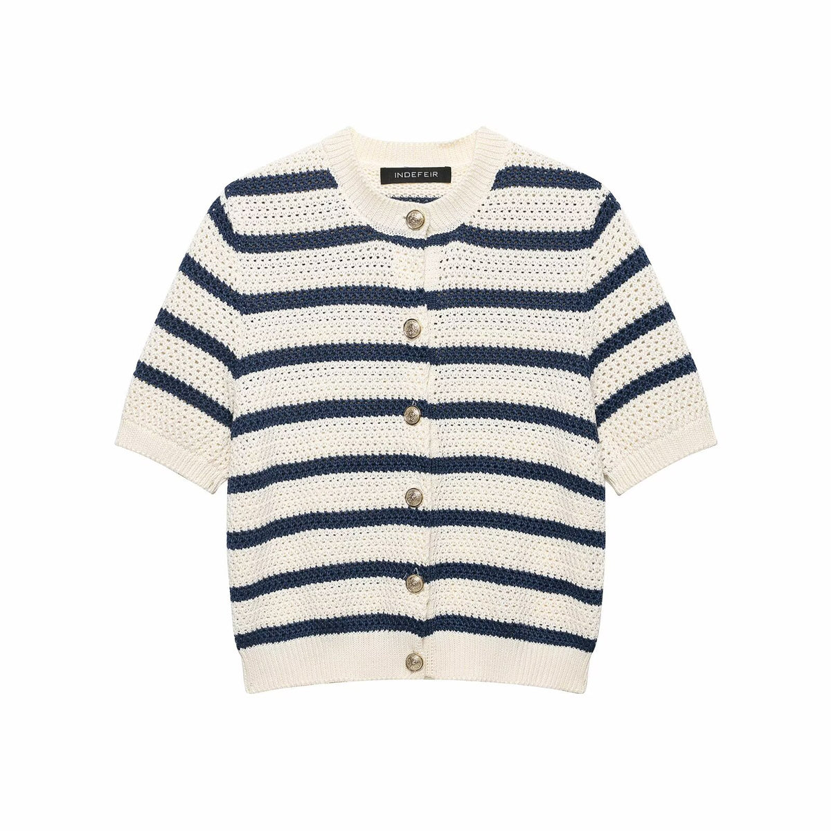 Women's Striped Button-Detail Knit Sweater