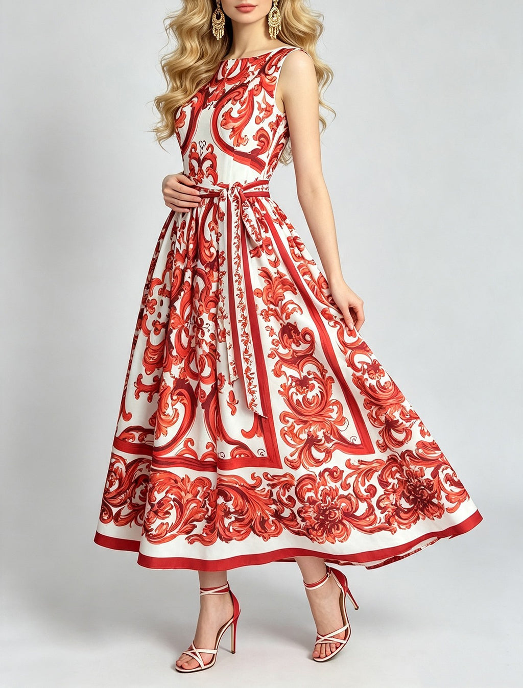 Women's Floral Sleeveless Bow-Tie Dress